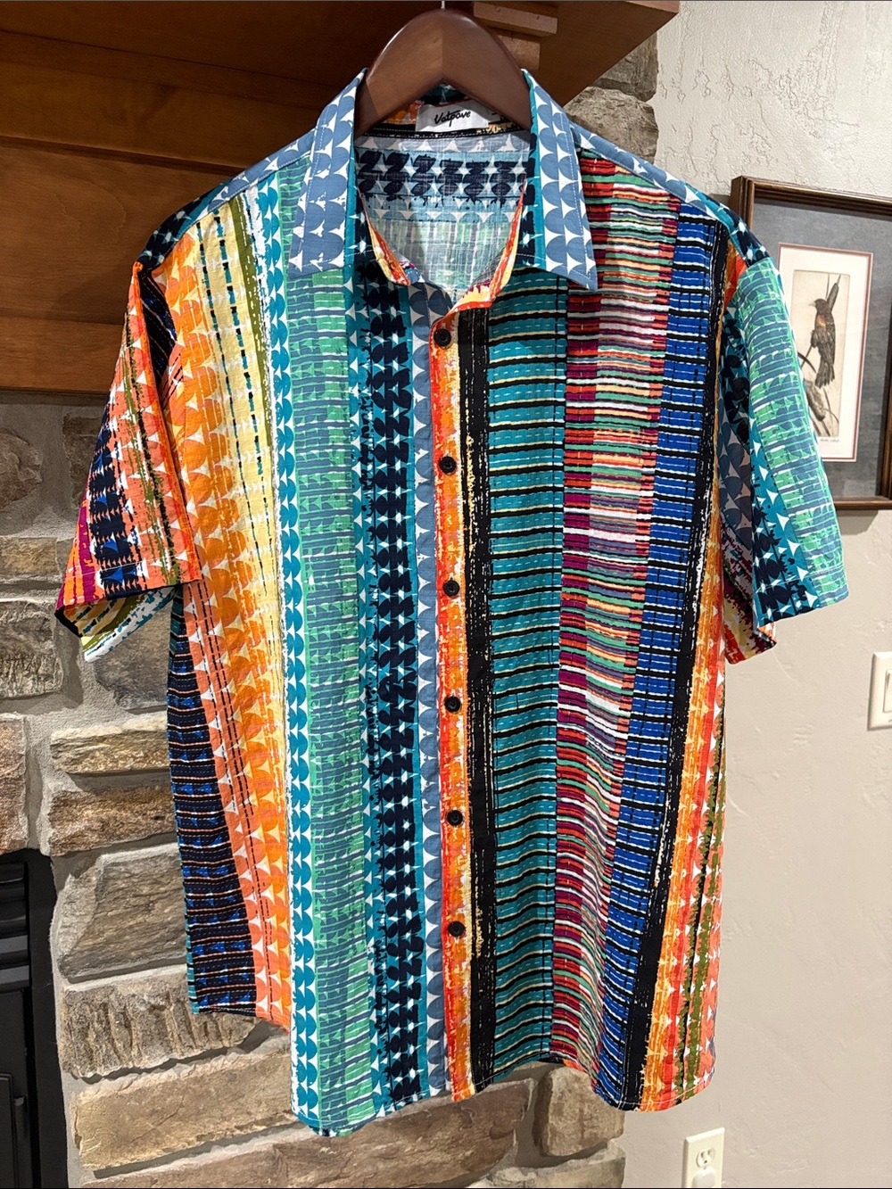 Vatpave Multicolor Hawaiian Artistic Short-Sleeve Button-Down Shirt Size Large